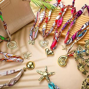 Huquary 9 Sets Scarf Necklace with Charm for Women Silk Bandana Necklace Choker Jewelry for Adult... | Amazon (US)