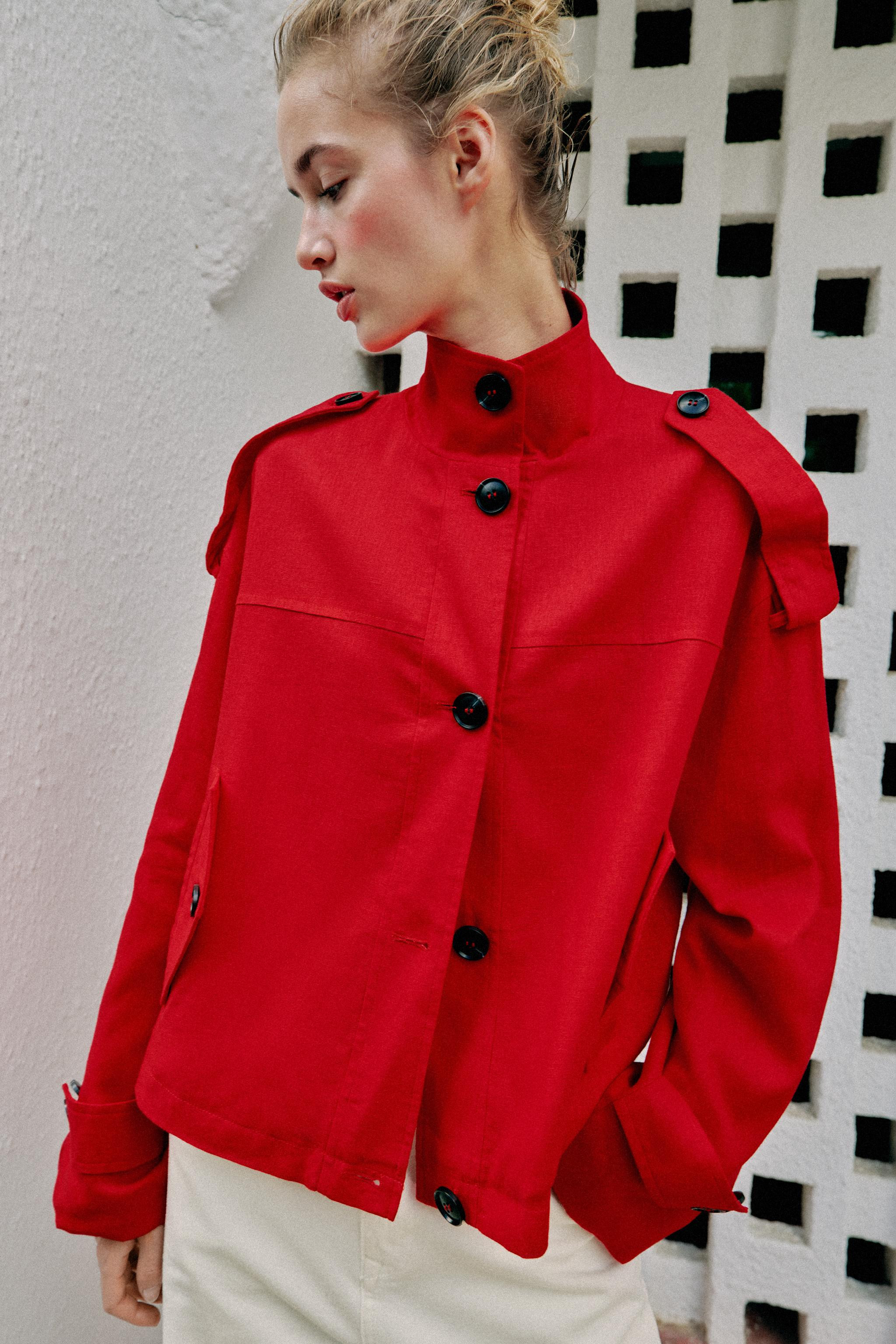 HIGH COLLAR LINEN JACKET | Zara Canada