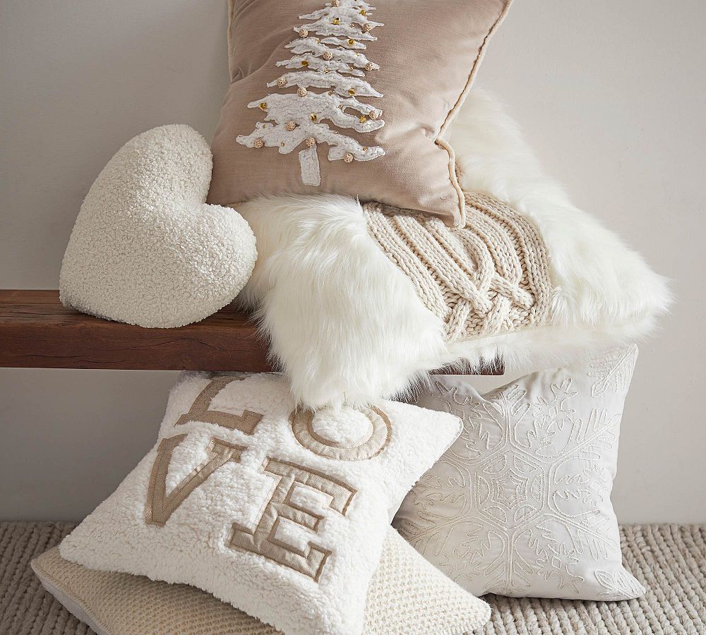Velvet Sherpa Tree Applique Pillow Cover | Pottery Barn (US)