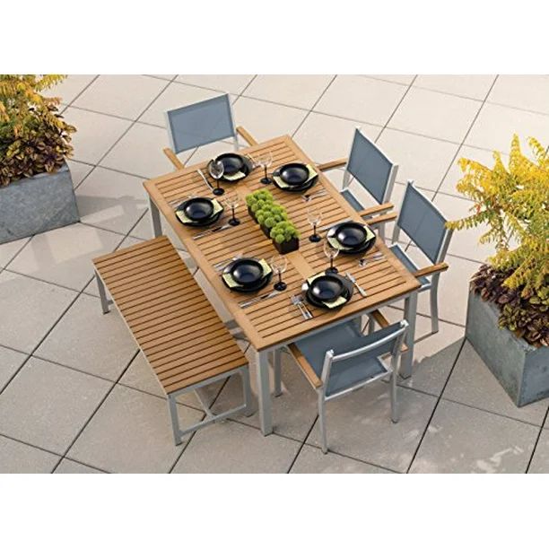 Oxford Garden Travira 6 Piece Powder Costed Aluminum with Natural Tekwood Sling Dining Set, Titan... | Walmart (US)