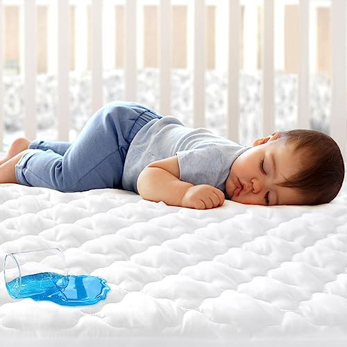 Crib Mattress Protector Sheets Fitted Waterproof Crib Mattress Pad Cover, Noiseless & Machine Wash 100% Absorbent Crib/Toddler Mattress Protector Sheet Quilted, White, 52" x 28" | Amazon (US)