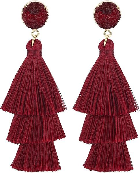 Tassel Earrings Layered Tiered Linear Drop Fashion Trending Earrings | Amazon (US)