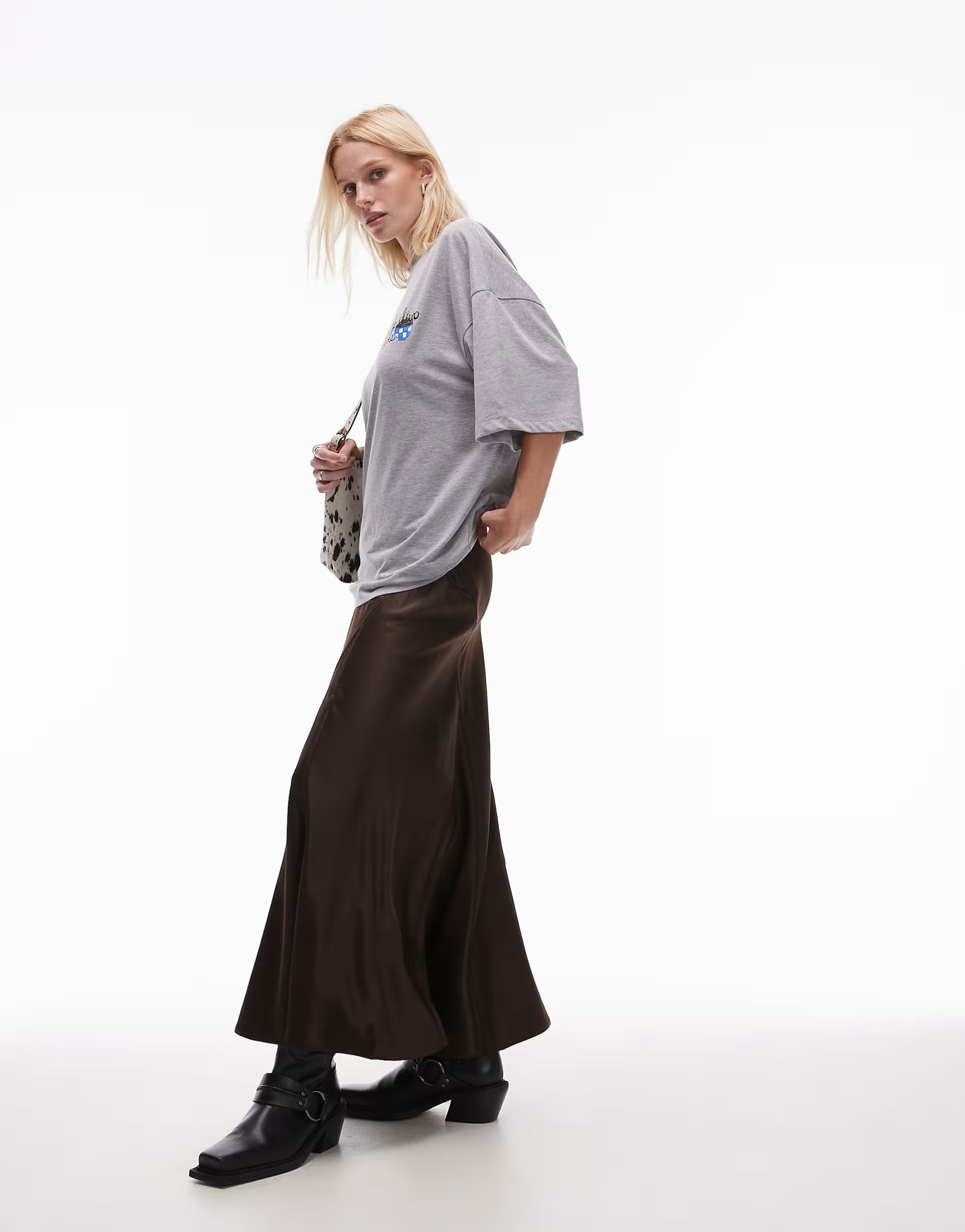 Topshop satin panelled seam godet maxi skirt in cocoa | ASOS (Global)