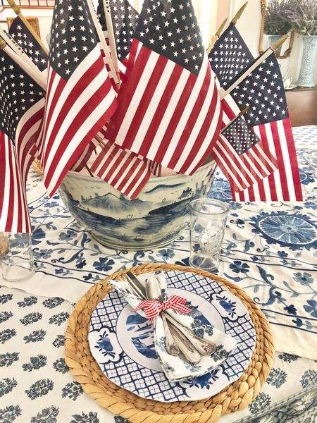 An oldie but a goodie… I love all things Patriotic. This is a throwback to 2018 when I did a patriotic tablescape. It’s so easy to make this flag centerpiece using styrofoam, floral foam, or even chicken wire. I love sticking flags in all of my containers around the house and garden. 

This weekend we remember those who valiantly lost their lives for our country🇺🇸 
#MemorialDay 
#america 
#americanstyle #loveofamericanhouses #loveofcountryhouses #ralphlaurenhome #americanliving

#LTKSeasonal #LTKhome #LTKunder100
