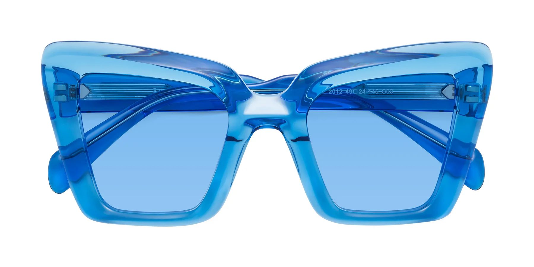 Crystal Blue Oversized Acetate Butterfly Tinted Sunglasses with Medium Blue Sunwear Lenses - Swan | Yesglasses