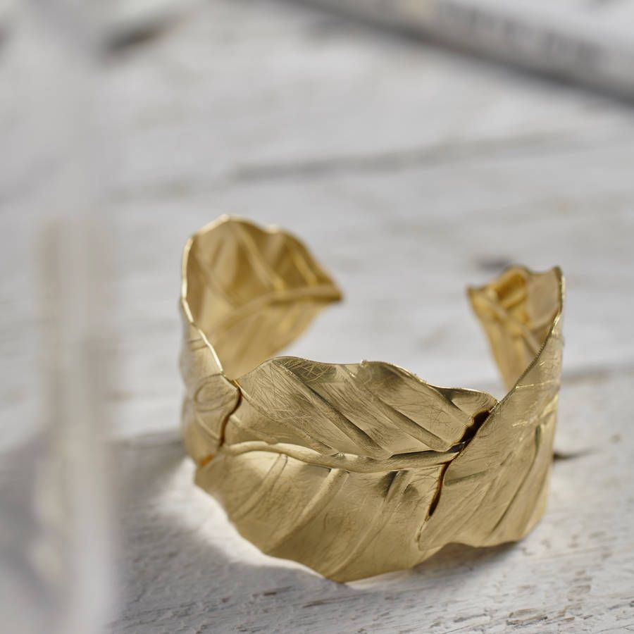 Lime Lace Brushed Gold Leaf Cuff | Notonthehighstreet.com US