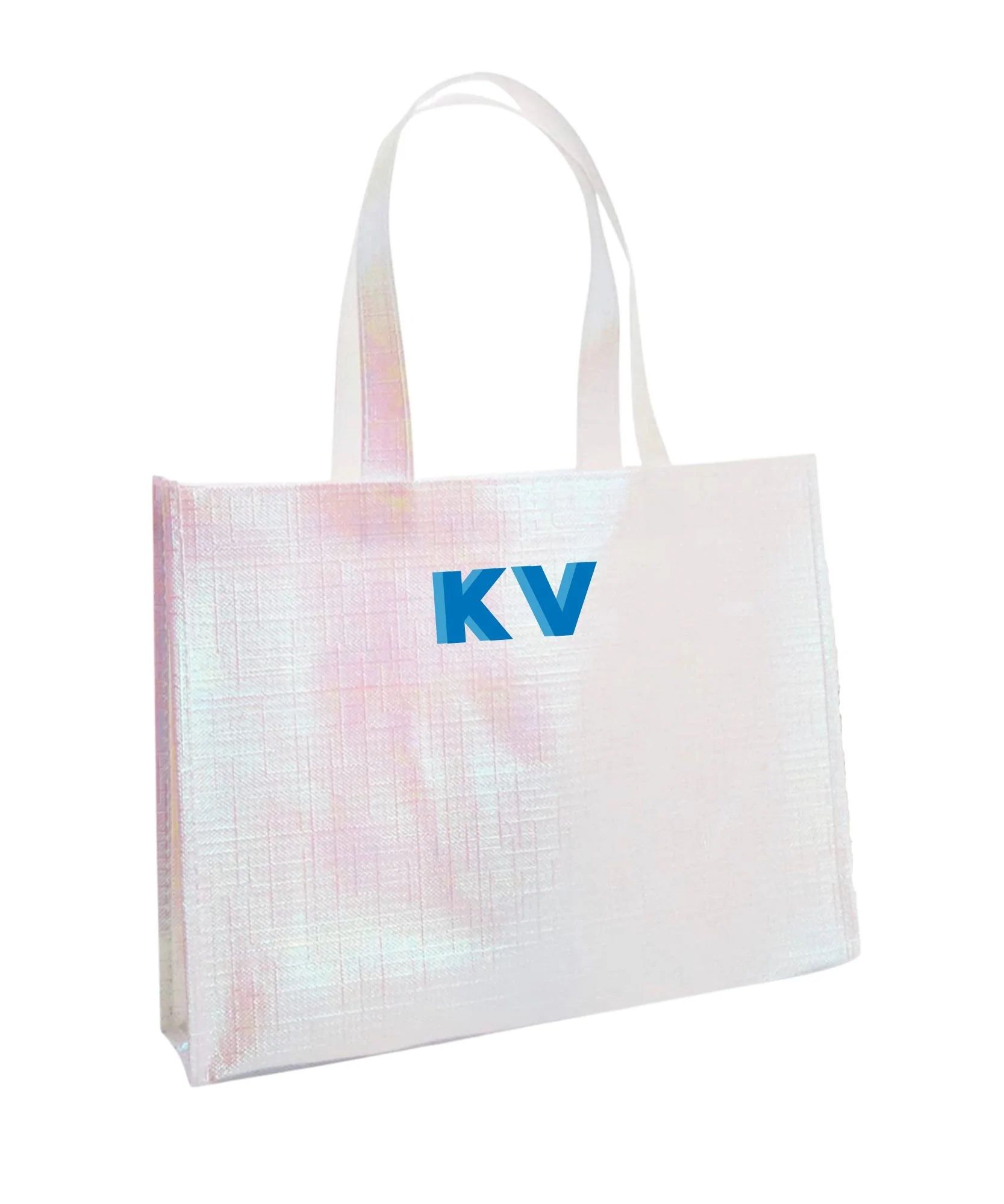 Shadow Monogram Iridescent White Tote | Sprinkled With Pink