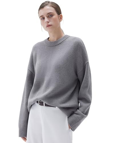 SUUKSESS Cashmere Women Oversized Long Sleeve Pullover Sweater 2025 Fall Winter Crew Neck Jumper Tops (Heather Grey,M) | Amazon (US)