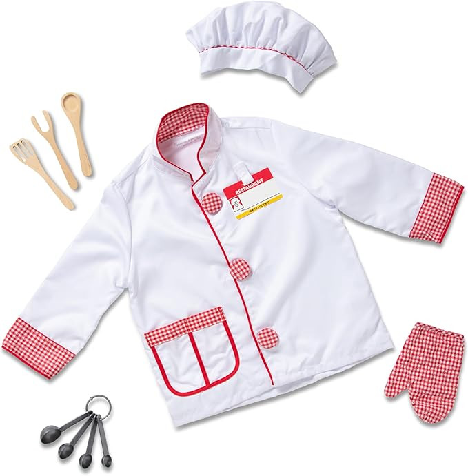 Melissa & Doug Chef Role Play Costume Dress-Up Set (8-Piece) - Chef's Jacket, Hat, Name Tag - Pre... | Amazon (US)
