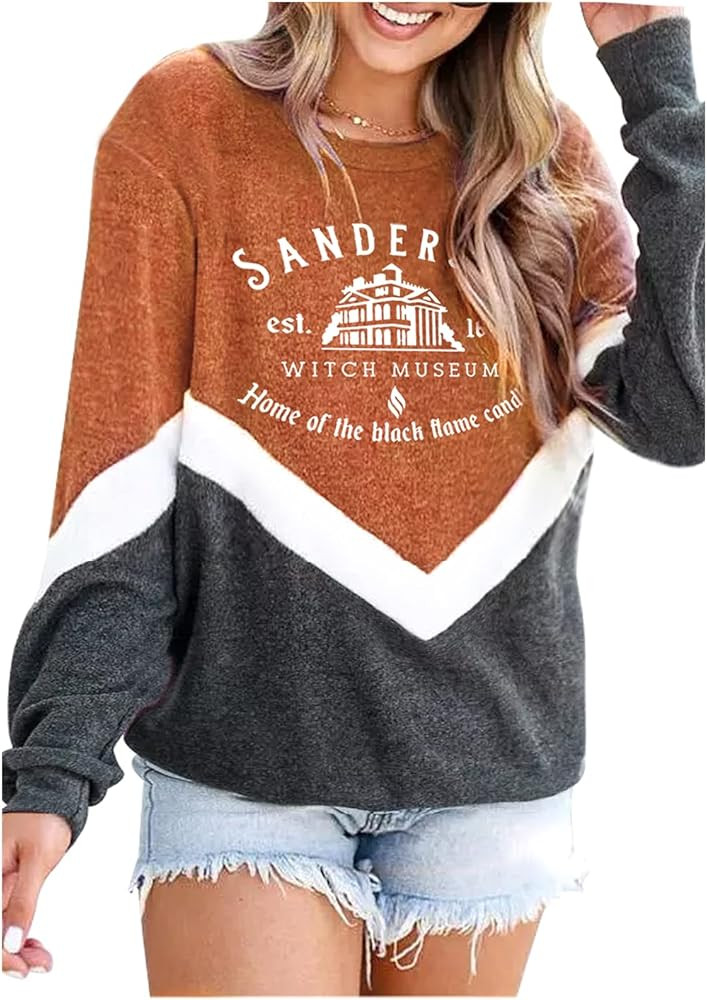 Halloween Sweatshirt for Women Sanderson Witch Museum Graphics Pullover Shirts Tops Reverse Tie D... | Amazon (US)