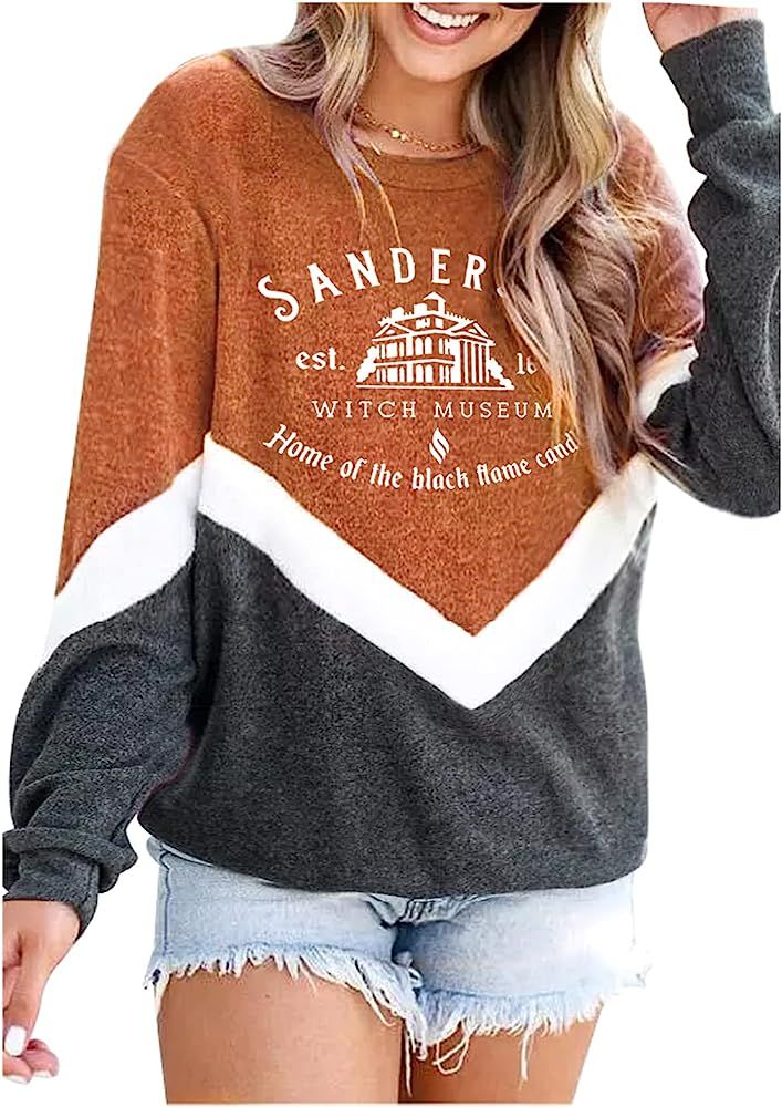 Halloween Sweatshirt for Women Sanderson Witch Museum Graphics Pullover Shirts Tops Reverse Tie D... | Amazon (US)