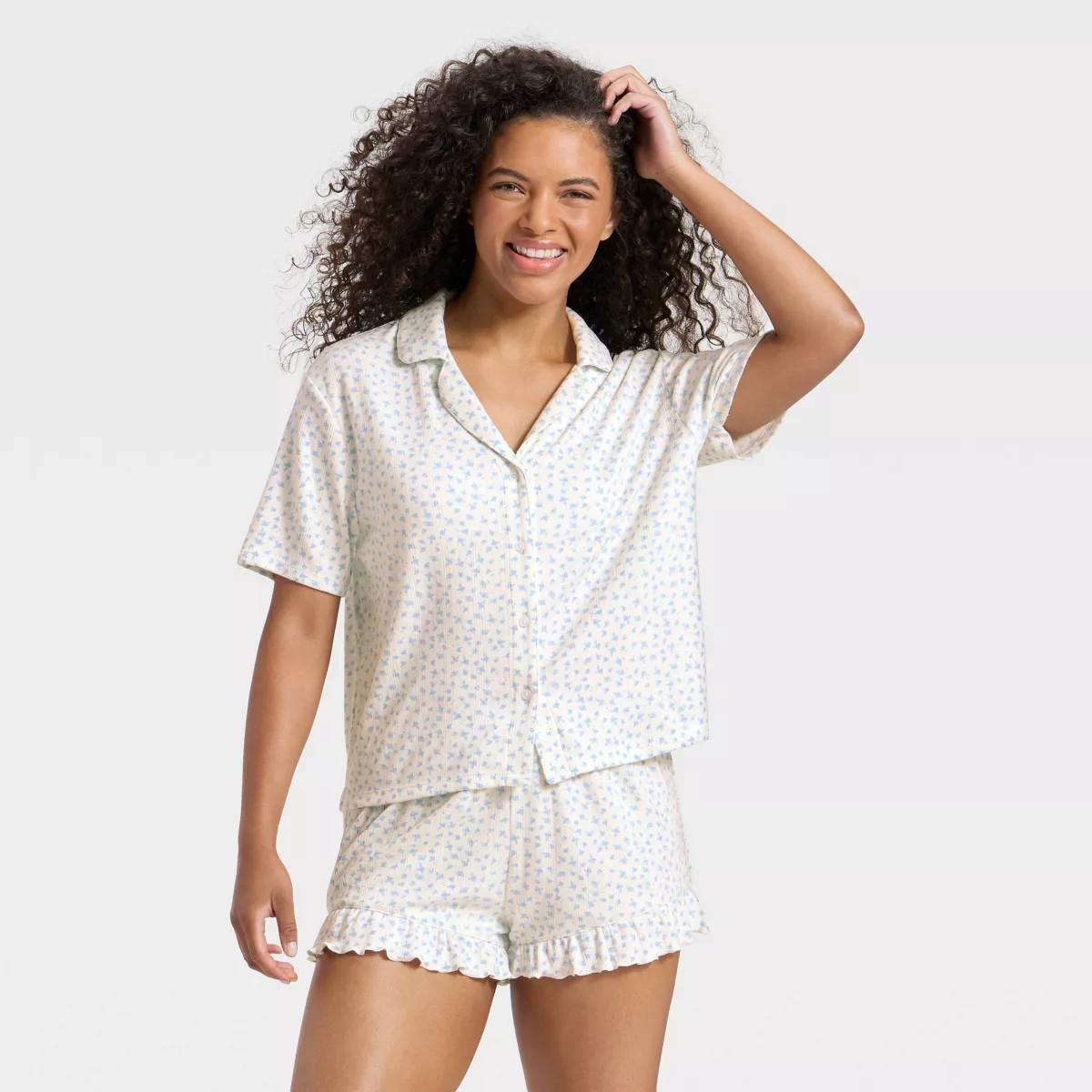 Women's Pointelle Notch Collar Shirt and Shorts Pajama Set - Wild Fable™ | Target