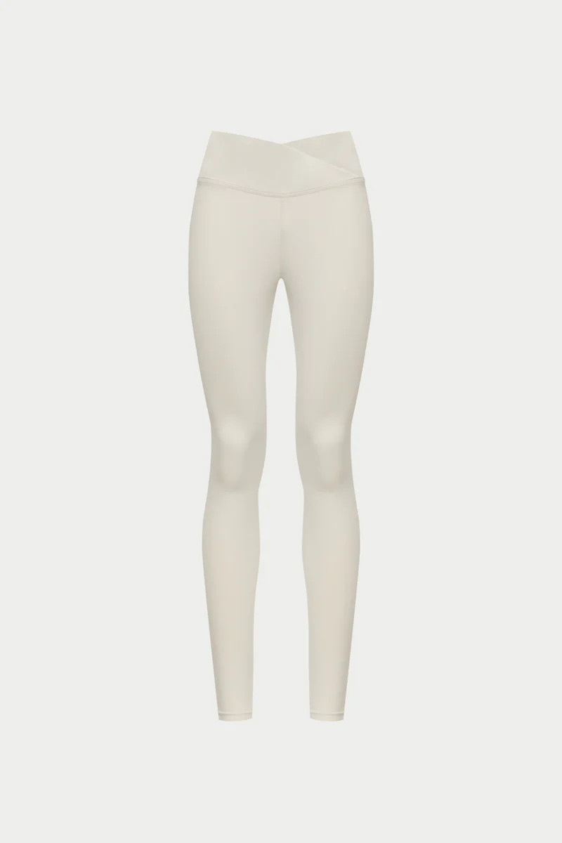SCULPTING STRETCH CROSSOVER WAISTBAND LEGGINGS - BONE | The Couture Club