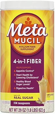 Metamucil Fiber, 4-in-1 Psyllium Fiber Supplement Powder with Coarse Real Sugar, Unflavored Drink... | Amazon (US)