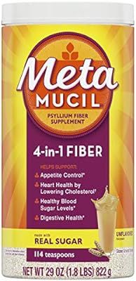 Metamucil Fiber, 4-in-1 Psyllium Fiber Supplement Powder with Coarse Real Sugar, Unflavored Drink... | Amazon (US)