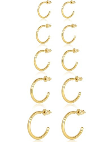 Small Gold Hoop Earrings for Women: 14K Gold Huggie Hoop Earrings Tiny Gold Thin Hoop Earrings Minimalist Open Hoops for Women (Set of 1-5 Pairs) (14K Gold - 6mm/8mm/10mm/15mm/20mm) | Amazon (US)