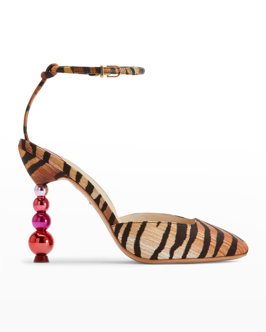 Sophia Webster Perla Tiger-Print Ankle-Strap Pumps | Neiman Marcus