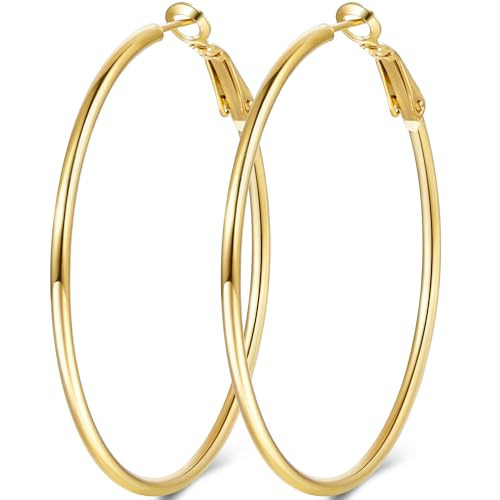 Jewlpire Large Big Gold Hoop Earrings for Women, Lightweight 14K Gold Plated Hoop Earrings, Thin Gold Earrings for Women Trendy 60mm | Amazon (US)