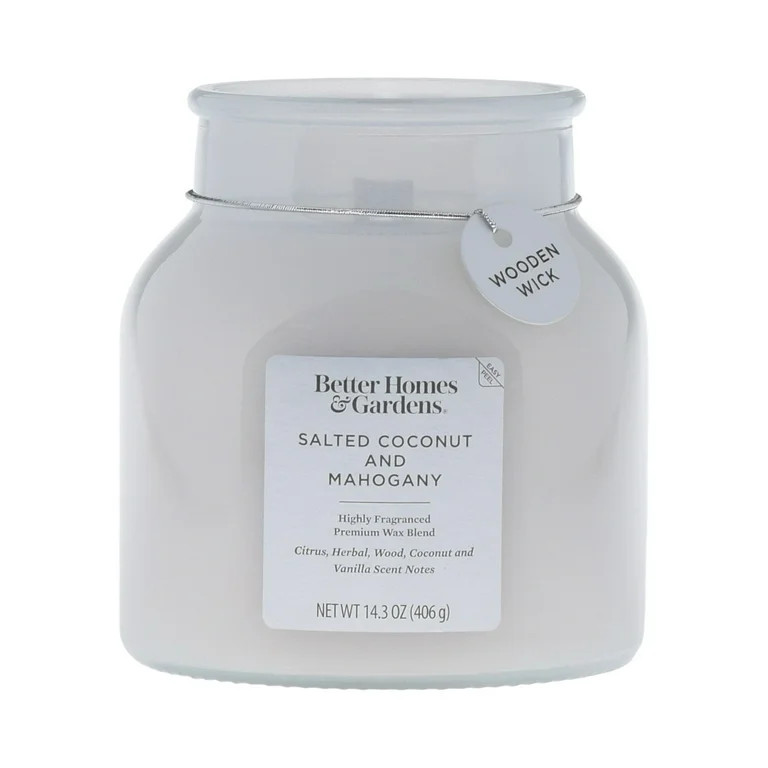 Better Homes & Gardens Salted Coconut Mahogany Scented Wooden Wick 14.3oz Jar Candle - Walmart.co... | Walmart (US)