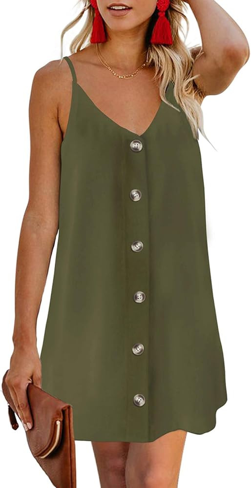 Women’s V Neck Spaghetti Shoulder Strap Sleeveless Mini Dress | Amazon (US)