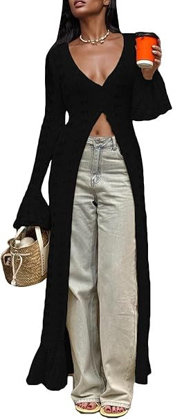 Unybwonn Long Cardigans for Women Crochet Hollow Out Knit Sweater Cover up Maxi Dress Long Sleeve... | Amazon (US)
