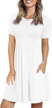 LONGYUAN Women's Short Sleeve Casual Dresses Hide Belly Fat Loose Fit Sundress with Pockets | Amazon (US)