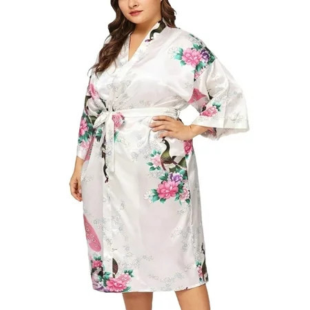 Floral Satin Womens Plus Size Robes Sizes 20-38 Lightweight Sleepwear Robe Knee Length | Walmart (US)