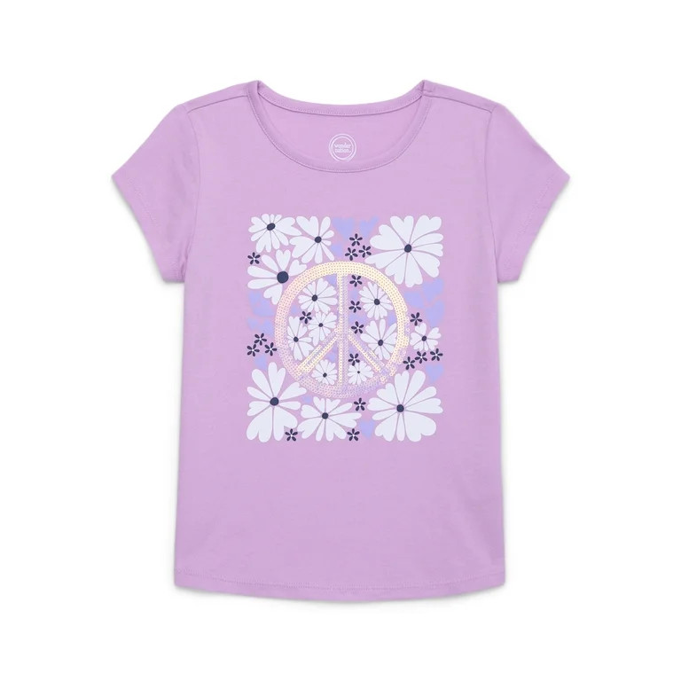 Wonder Nation Girls’ Embellished Graphic Tee with Short Sleeves, Sizes 4-18 & Plus - Walmart.co... | Walmart (US)
