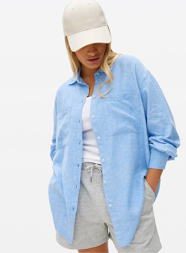 Blue Chambray Linen Blend Relaxed Shirt 20 | Tu Clothing