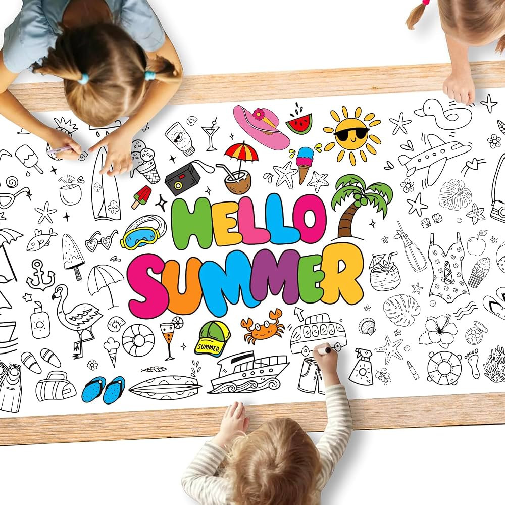 Hello Summer Giant Coloring Poster, Summer Crafts for Kids, Summer Activities Coloring Table Clot... | Amazon (US)