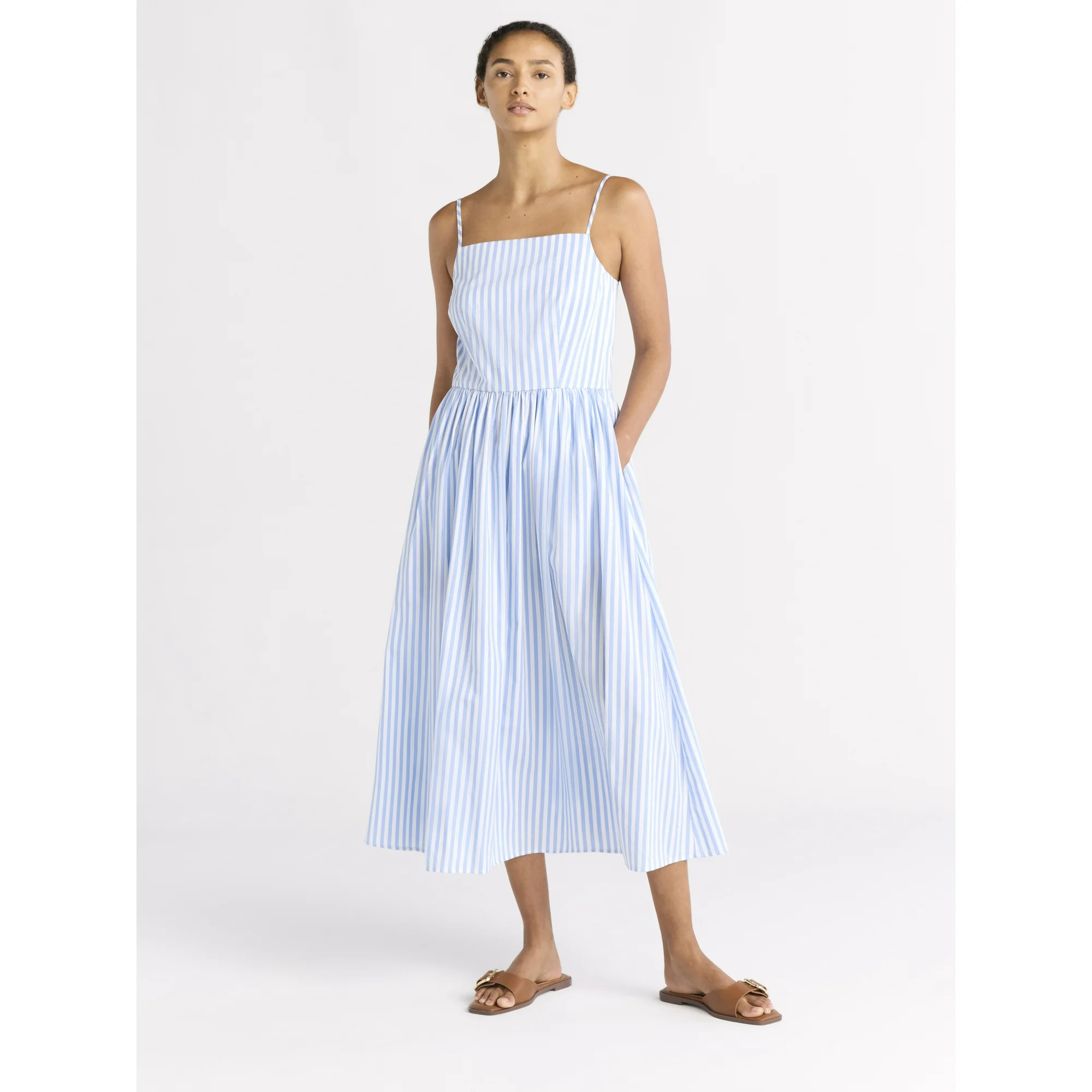 Free Assembly Women's Sleeveless Square Neck Midi Dress, Sizes XS-XXL | Walmart (US)