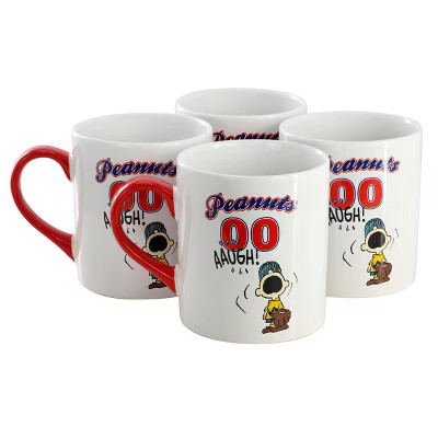 Peanuts Best in Sports Varsity 4 Piece 19 Ounce Stoneware Mug Set in White and Red | Target