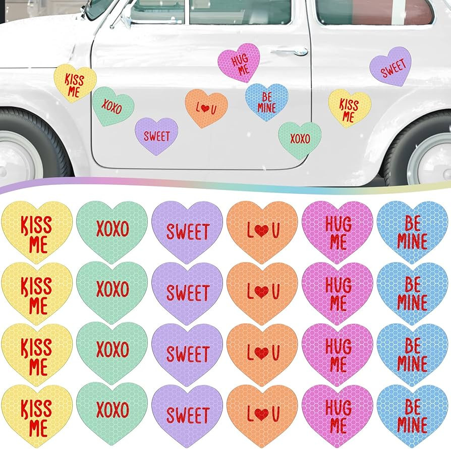 24 Pcs Valentine's Day Candy Heart Car Magnets Kit Reflective Heart Shape Refrigerator Magnets Ga... | Amazon (US)