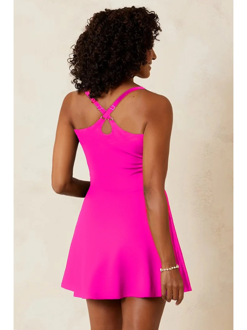 Women's Rose Red Contrast Trim Swim Dress \u2013 Active One Piece with Padded Support for Beach D... | Walmart (US)