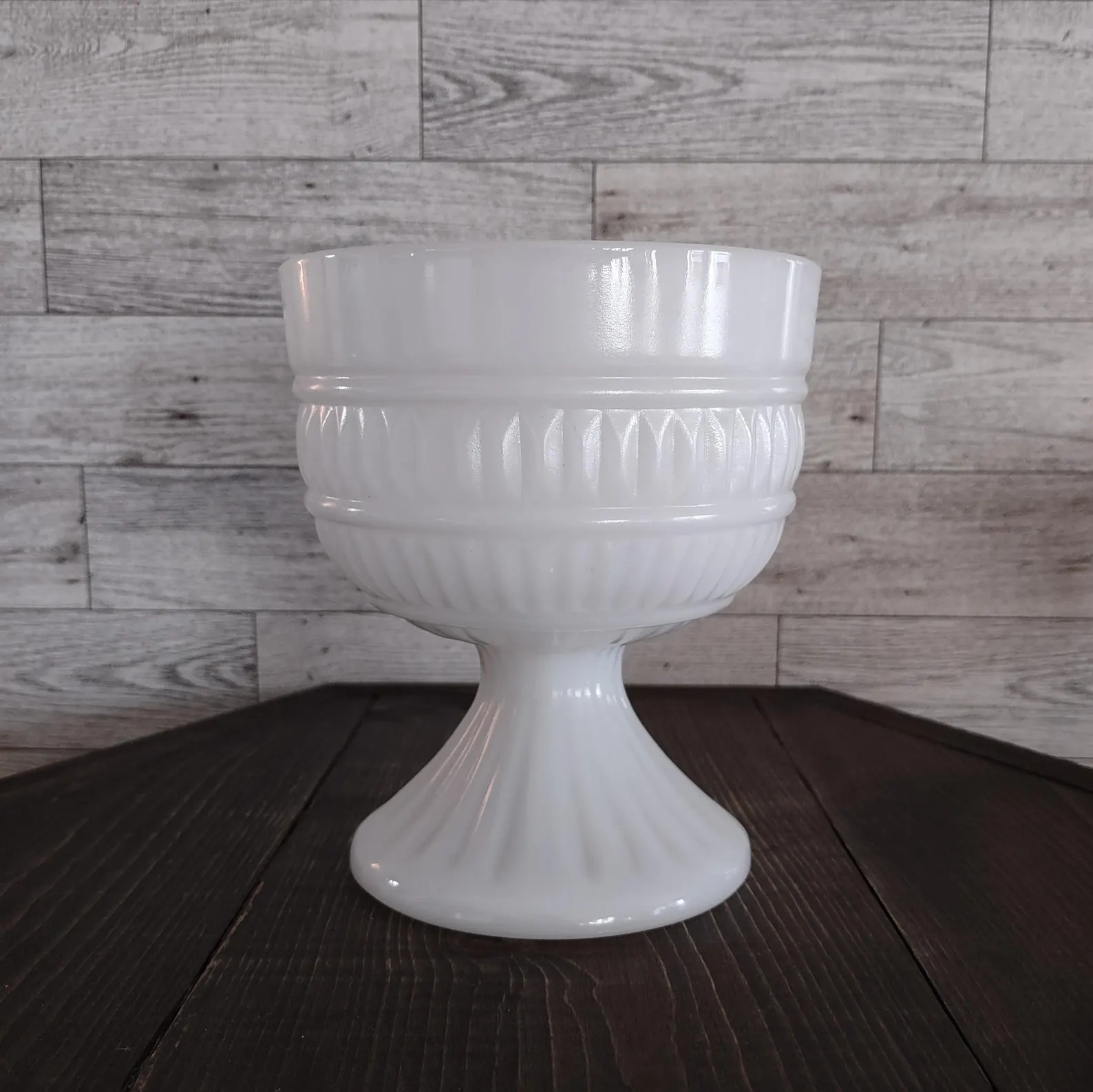 Vintage White Milk Glass Pedestal Ribbed Designed Compote Planter Candy Dish/Vintage Collectible ... | Etsy (US)