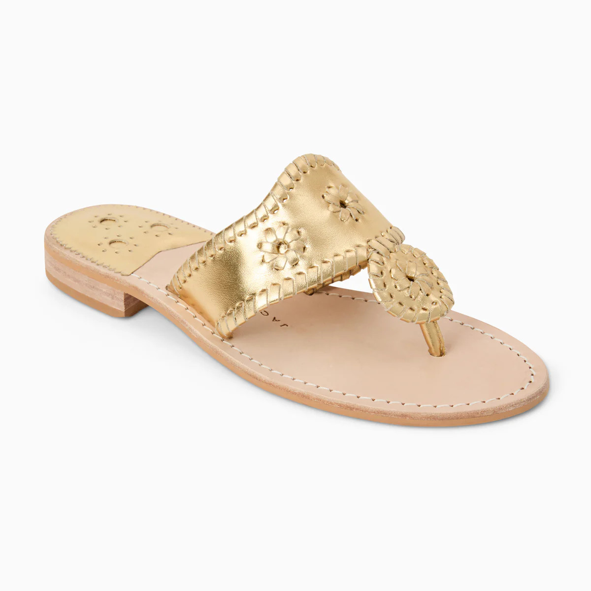 Jack Rogers Jacks Flat Sandal in Gold – Women's Metallic Leather Thong Sandals | Jack Rogers