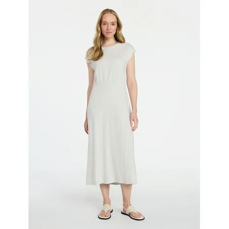 Time and Tru Women’s Cotton Knit Midi Dress with Dolman Sleeves, Sizes XS-XXXL | Walmart (US)