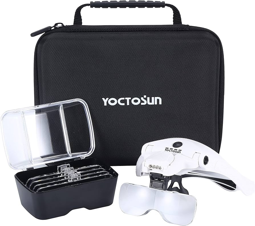 YOCTOSUN Magnifying Glasses with 4 LED Lights, Head Mount Magnifier with Storage Case,5 Lenses, H... | Amazon (US)