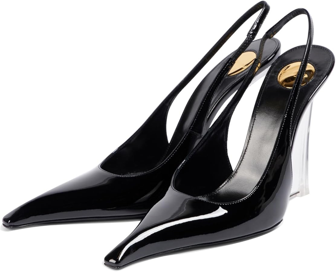 Goolita Slingback Heels for Women, Pointed Closed Toe Clear Wedge Heels Sexy Patent Leather Slip ... | Amazon (US)