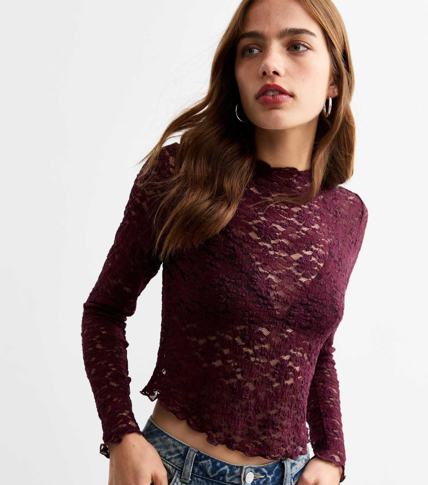 Burgundy High Neck Lace Top | New Look | New Look (UK)