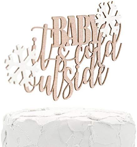 NANASUKO Baby Shower Cake Topper - BABY it's cold outside - Double Sided Rose Gold Glitter with W... | Amazon (US)