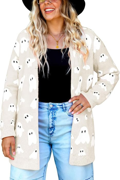 Women's Chic Ghost Sweater Long Sleeve Open Front Loose Knit Cardigan Coat | Amazon (US)