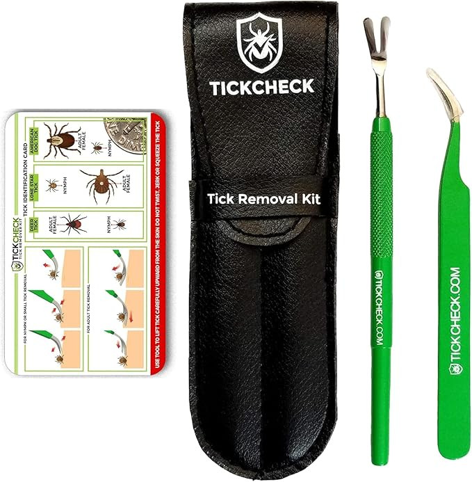 TickCheck Premium Tick Remover Kit - Stainless Steel Tick Remover + Tweezers, Leather Case, and F... | Amazon (US)