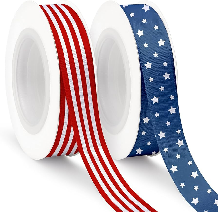 Red White and Blue Ribbon Patriotic Grosgrain Ribbon 4th of July Ribbons for Gift Wrapping 20 Yar... | Amazon (US)