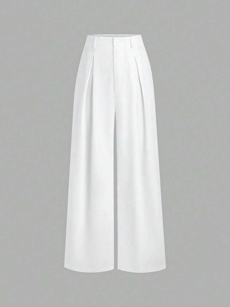 Sweetra Women's Vintage Elegant Color Woven Jacquard Pleated Wide Leg Pants, For Autumn/Winter Fall Cloth For Women | SHEIN