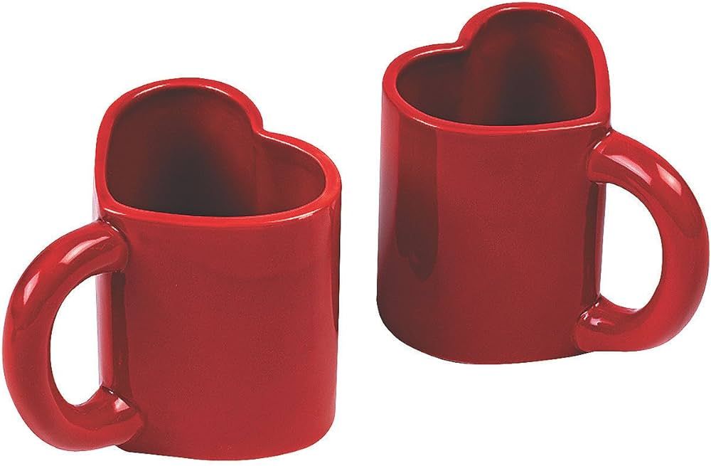 Fun Express Setof 2, Red Heart Shaped Ceramic Mugs - Each holds 8 oz - Mother's Day | Valentines ... | Amazon (US)