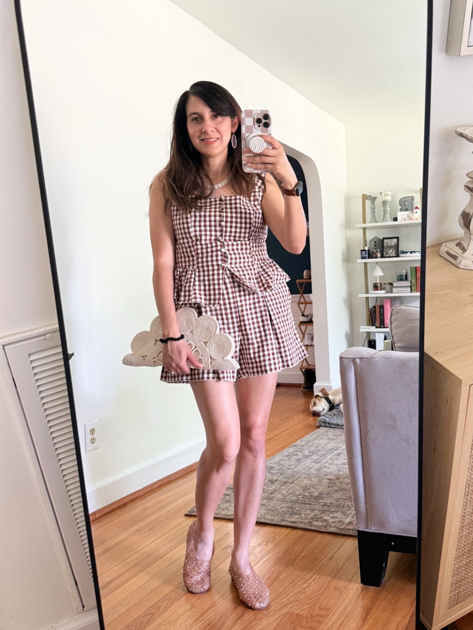 Looking for cute gingham outfits that’s feminine, flattering, and perfect for summer? This brown gingham matching set is effortless and instantly looks put-together 🤎

The smocked gingham top and matching shorts are lightweight and comfortable, while the neutral accessories keep the look soft and timeless. I paired it with jelly ballet flats and a woven shell clutch for a romantic coastal-inspired vibe.

Perfect for brunch, beach vacations, summer markets, weekend outings, or everyday summer errands ☀️

Save this for your next summer outfit idea 🤎

#LTKdayinmylife #LTKootd #LTKOver40