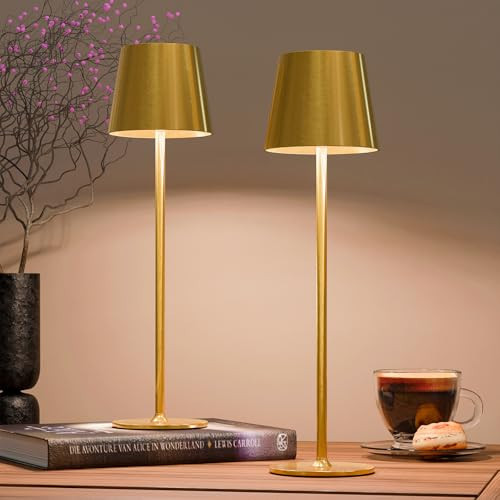 uuffoo 2 Pack Rechargeable Table Lamp with Timer Battery Operated Cordless Table Lamps with 3 Colors Stepless Dimming, Desk Night Light for Restaurant, Patio, Bedroom, Bar (Electroplated Gold) | Amazon (US)