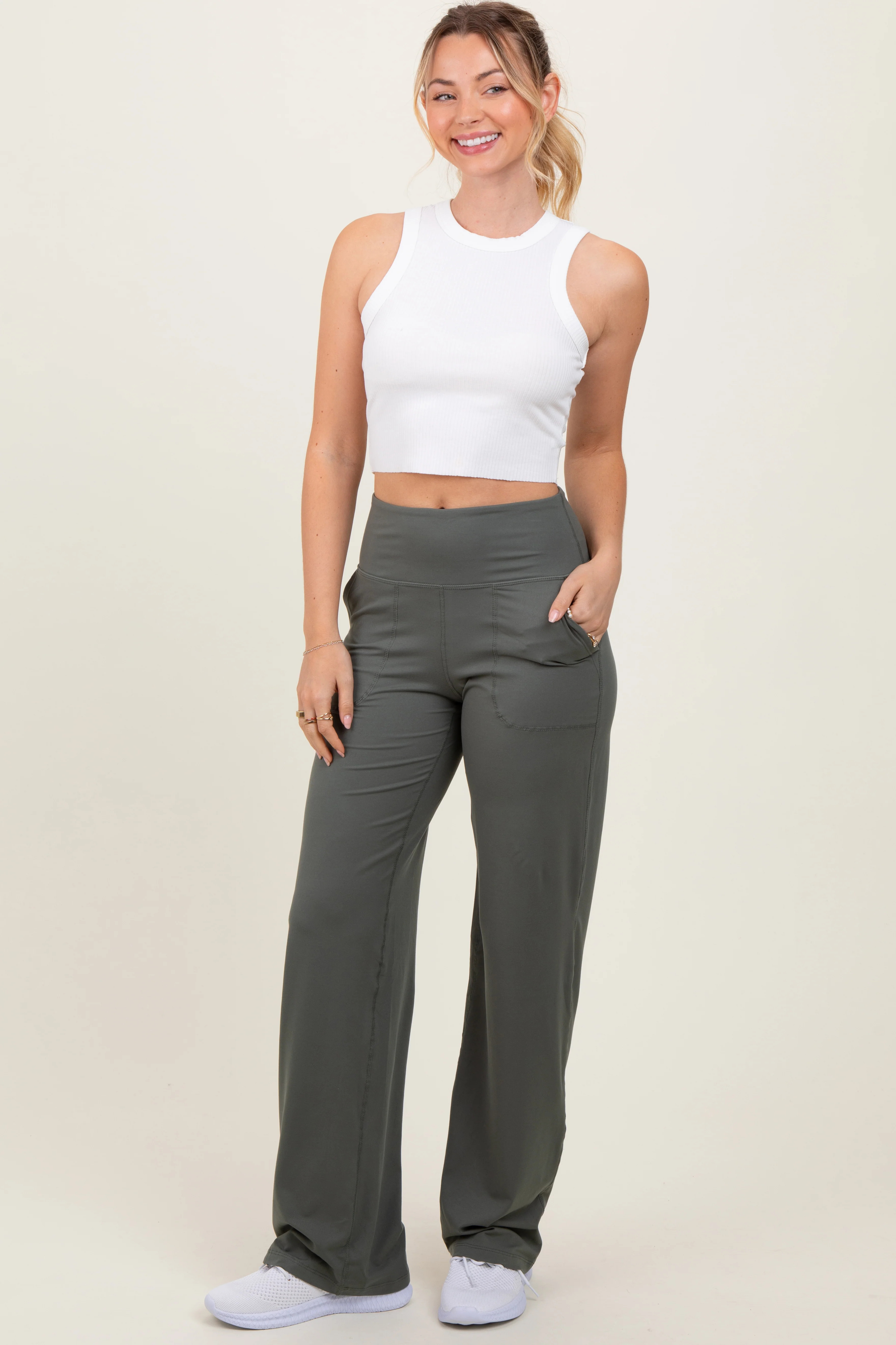 Olive Straight Leg Yoga Pants | PinkBlush Maternity