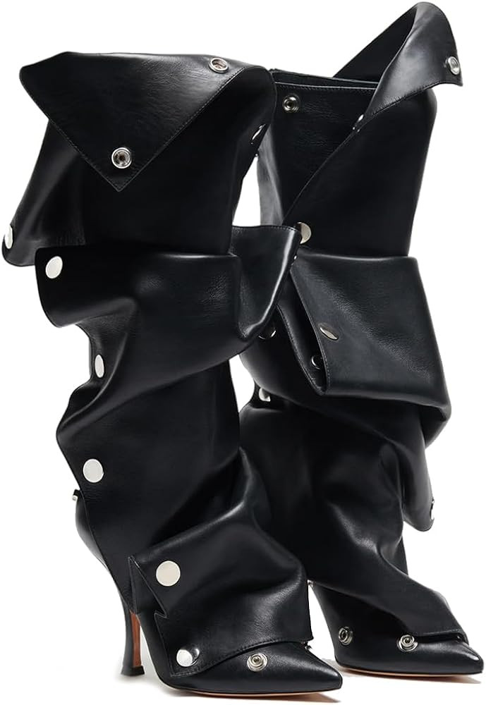 VOMIRA Women's Knee High Boots Stiletto Boots Pointed Toe High Heels Wide Calf Ruched Slouchy Boo... | Amazon (US)